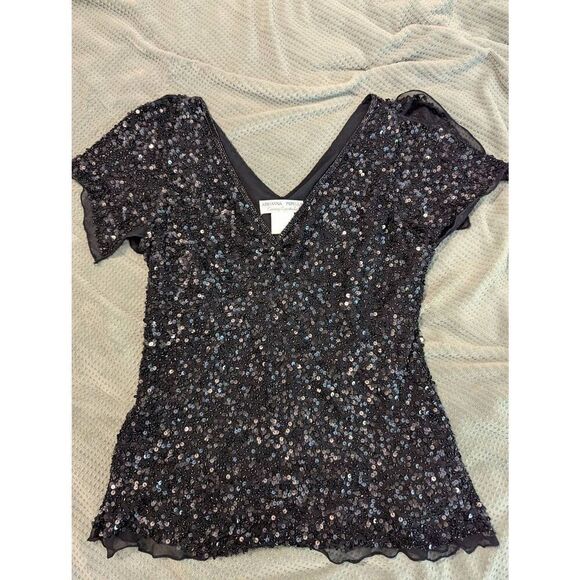 Vintage Adrianna Papell Evening Essentials Women's L Silk Black Top Blouse - Picture 8 of 8